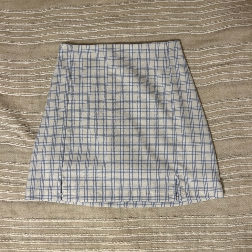 white and blue plaid brandy skirt